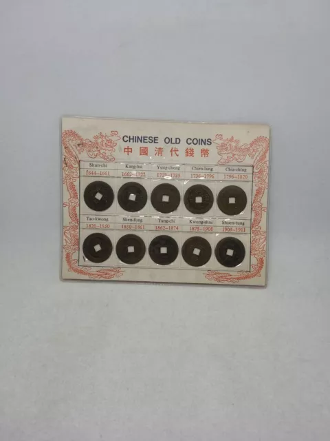 Chinese Old Coin Collection 1644 - 1911 Set Of 10 Ancient Cash Hostory 3 Dynasty