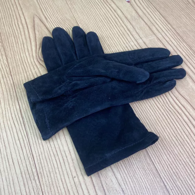 GRANDOE Black Suede Leather Acrylic Lined Ladies Gloves size Medium