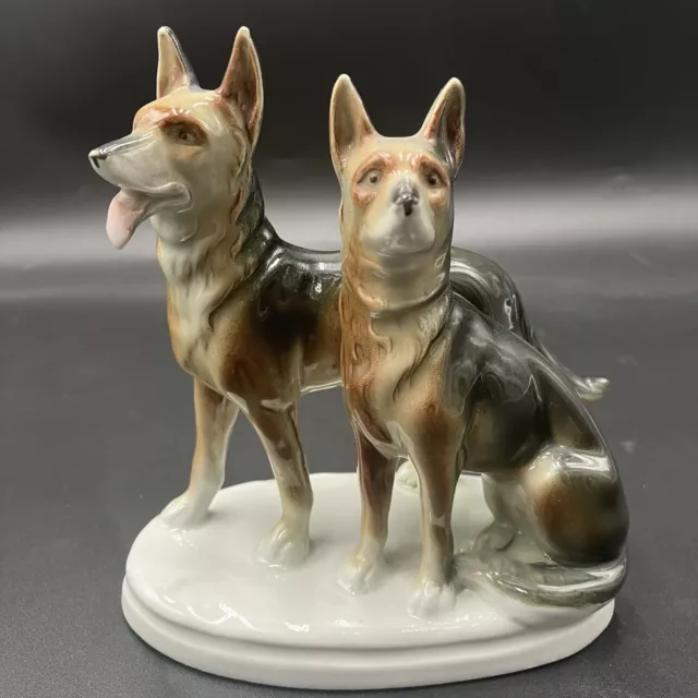 Vintage Erphila Porcelain German Shepherd Dogs Alsatian Figurine Germany