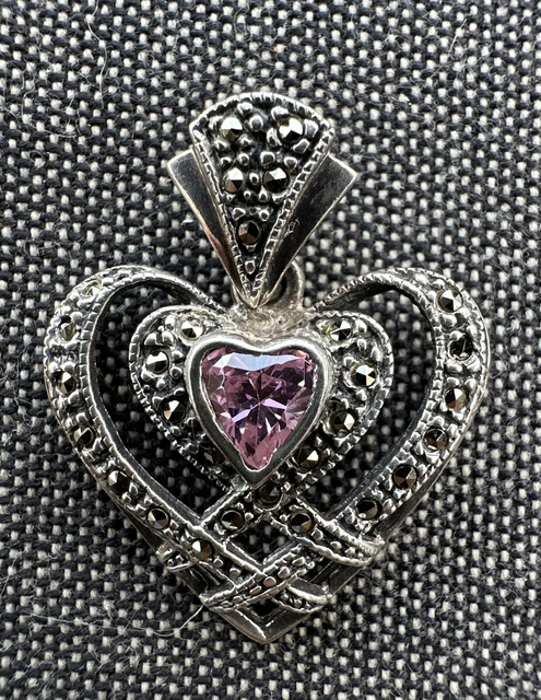 Pendentif Cœur Argent Massif Multicolore Vintage - Référence F183, Occasion, Pierres Colorées