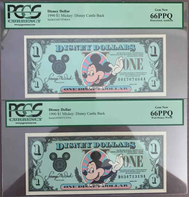 1990 Disney Dollar $1 Mickey PCGS 66 PPQ GEM NEW - 2 Disney Dollar