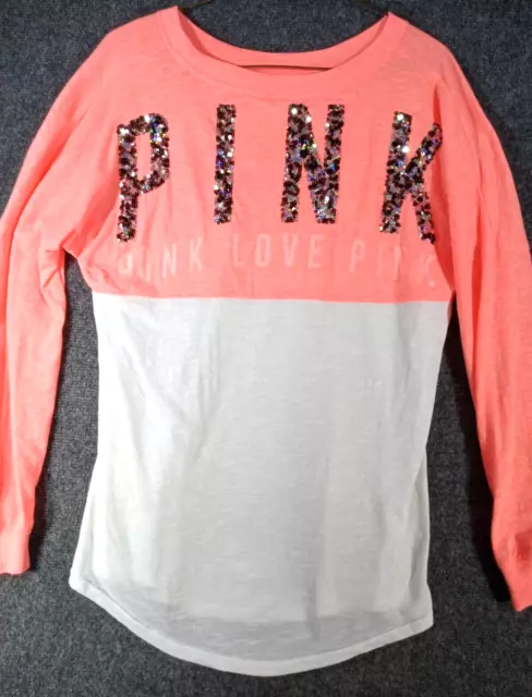 Victoria’s Secret PINK Bling Sequin Tee T Shirt Long Sleeve XS Runs big !