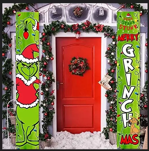 Grinch Christmas Decorations Grinch Porch Sign Door Banner Merry Grinchmas