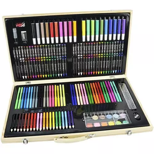 180 Pcs Wooden Box Artist Set Deluxe Art Oil Pencils Pens Markers Paints Crayons