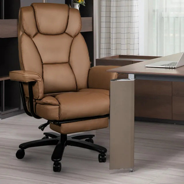 Desk Office Chair Big Tall High Back Task Chair PU Leather Swivel Chair Brown