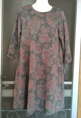 New Women's Apt 9 Gray With Paisley Print 3/4 Ruched Sleeve Dress With Pockets M