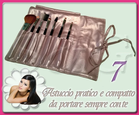 Kit Set 7 Pennelli Trucco Viso Make Up Professionali Con Astuccio Ecopelle