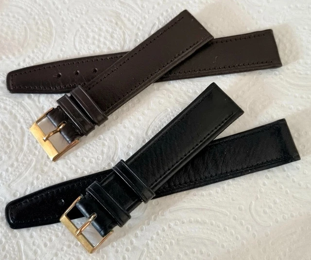 Bracelets De Montre Vintage En Cuir Véritable Swiss Made - Largeurs 16, 17 Ou 18 Mm - Noir Ou Marron