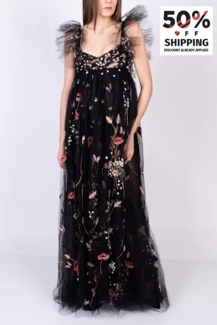 RRP€20349 VALENTINO Tulle Frilly Gown IT40 US4 S Floral Embroidered Beads Sequin