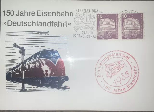 Eisenbahn-Jubiläumskarte "150 Jahre EISENBAHNEN" Deutschlandfahrt" 1985