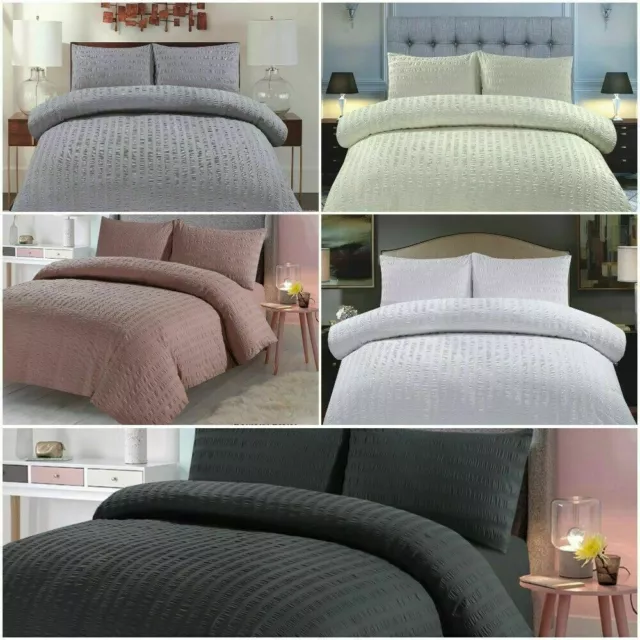 Seersucker Duvet Quilt Cover Pillowcases Ruched Non Iron Fabric A+ Top-Notch