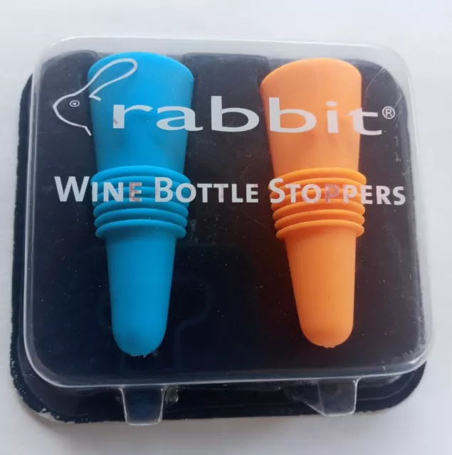 Juego de 2 tapones de botella de vino CONEJO SBS goma y acero inoxidable naranja y azulada