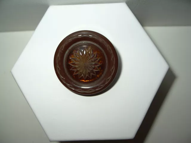 1  Large Vintage BAKELITE Chunky Brown Amber Carved Flower Coat Button 50's-60's