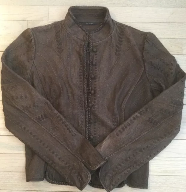 Elie Tahari Bomber Style Brown Leather Embossed Women’s Jacket. SZ.M See Disc.