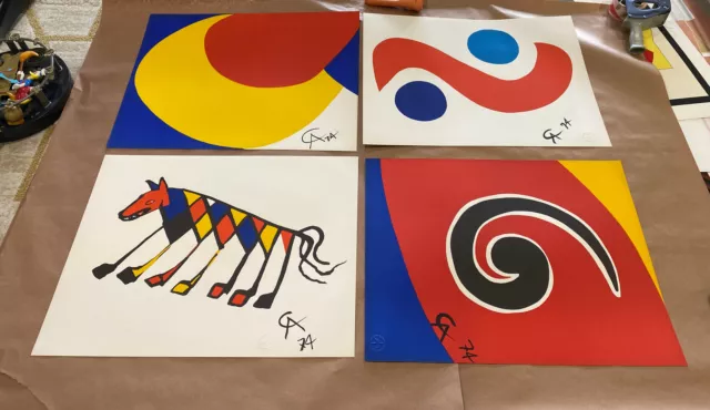 Alexander Calder Set Of 4  LITHOGRAPHS Braniff Airlines Flying Colors 1974