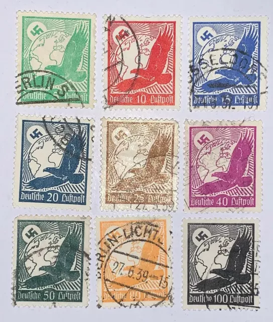 Timbres de voyage : 1934 timbres allemands Scott #C46-C54 COURRIER AÉRIEN Troisième Reich nazi D'OCCASION 3