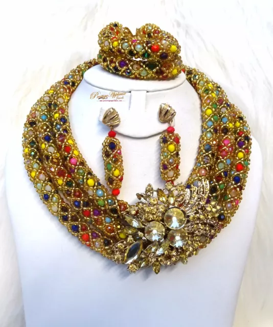 Multicolor Crystal Party Bridal Wedding African Beads Jewellery Set  UK