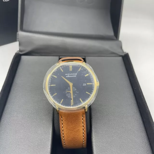 New MOVADO Silhouette Gold Tone Men's Watch Sapphire crystal 16.849.917 Freeship