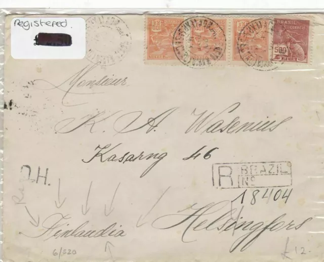 Brazil registered stamp  cover Ref 9031