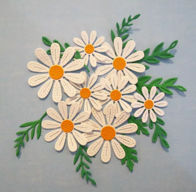Flower Daisy  Layered Paper Die Cut Embellishments 8pc scrapbooking 9 pcs leaves