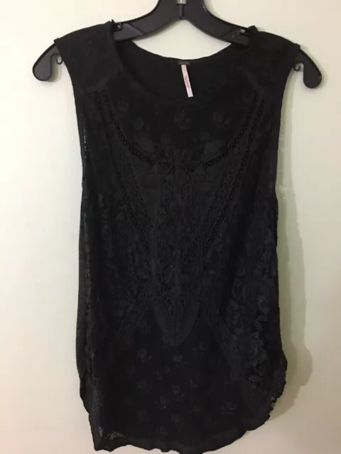 Free People Lace inset crochet tank size small Black