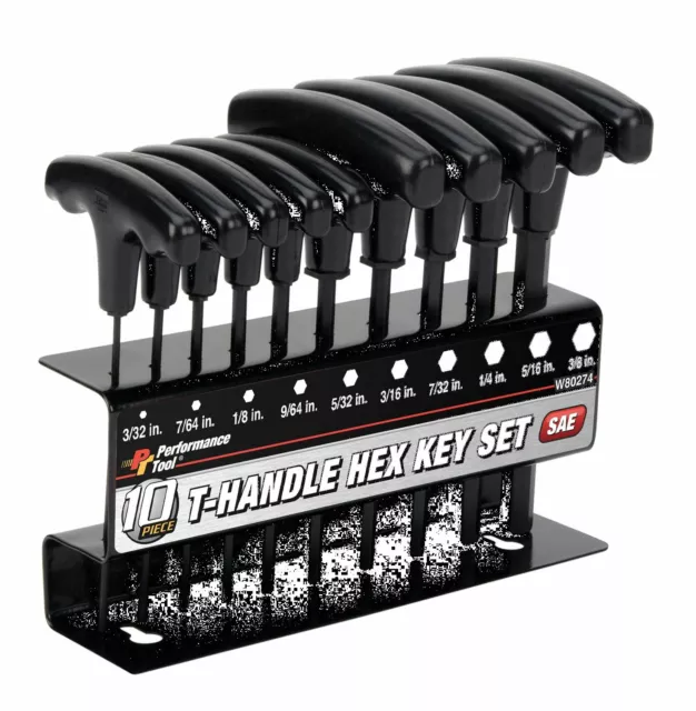 Performance Tool W80274 10 Piece SAE T-Handle Hex Key Set