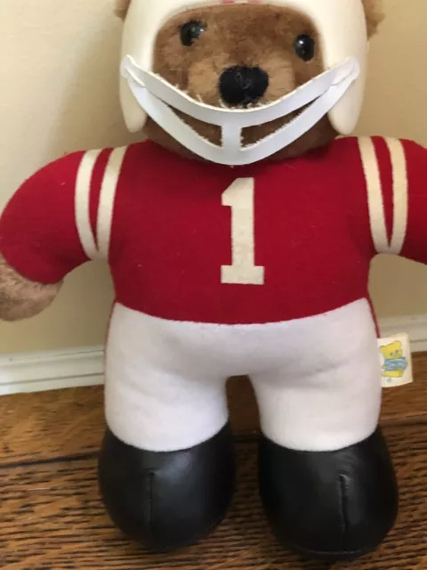 Vintage 1986 R Dakin  9” Football Bear Plush With Helmet Red  Jersey Number 1