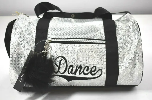 Danz N Motion Danshuz Girls Silver Black Sequin Duffle Dance Bag Small New