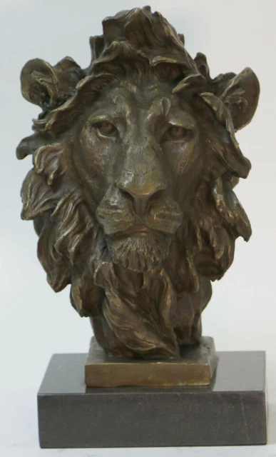Art Déco Africano León Busto Fauna Bronce Escultura Estatua Decoración de Hogar