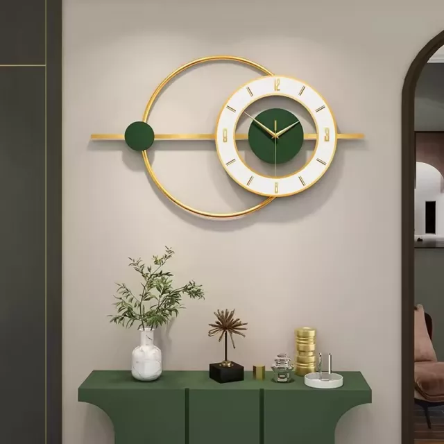 Gold & Green Wall Clock, Large wall clock,  65x38cm - Elegance for Home Decor