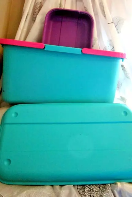 Caja organizadora de bolso artesanal Eagle Craftstor azul y rosa con bandeja de inserción