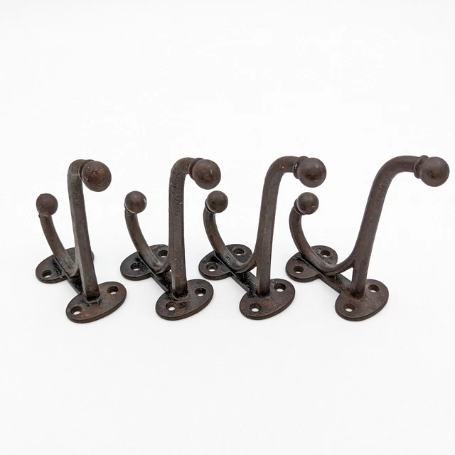 Lot 4 Antique Cast Iron Harness Coat Hooks 6" Horse Tack Barn Hardware Primitive 3