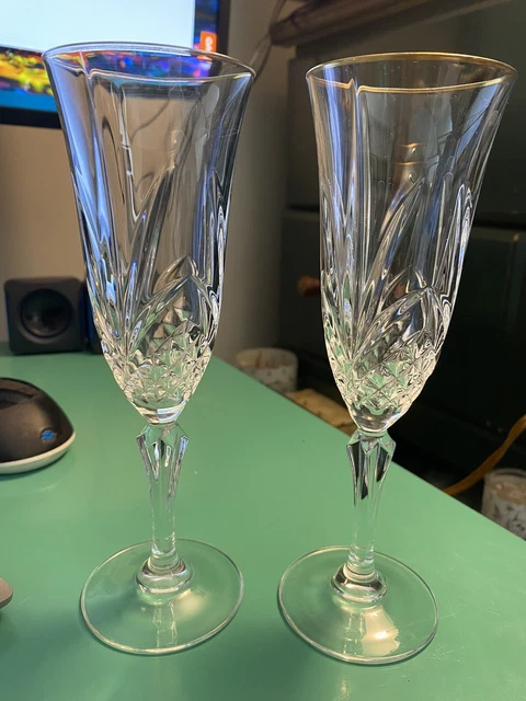 2 Champagne Flutes 24% Lead Crystal Salzburg Cristal De Flandre France