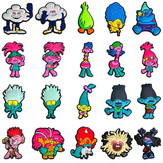 20Pcs Trolls Cartoon Theme Shoe Charms Buckle For Croc Shoes DIY Decorations.