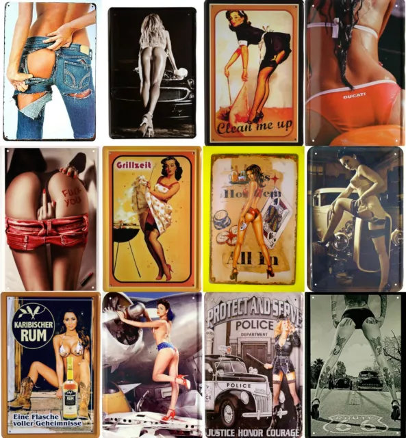 Blechschild 20x30 sexy Pin up Girls Erotik Mädchen Frauen Auto Bier Bar Cafe COL