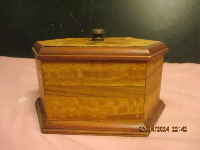 Vintage Small Octagon Wooden Sewing Box With Lining