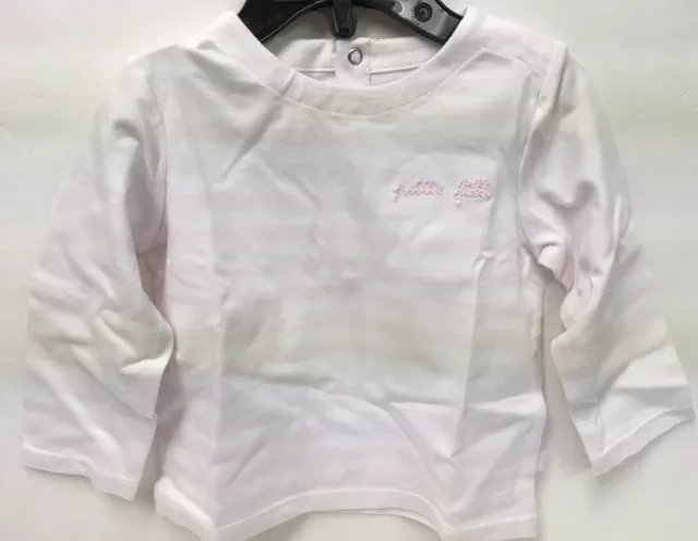 jacadi baby Stripe top w/ snap closure NWT pale pink & white (Petite Fille) 12M