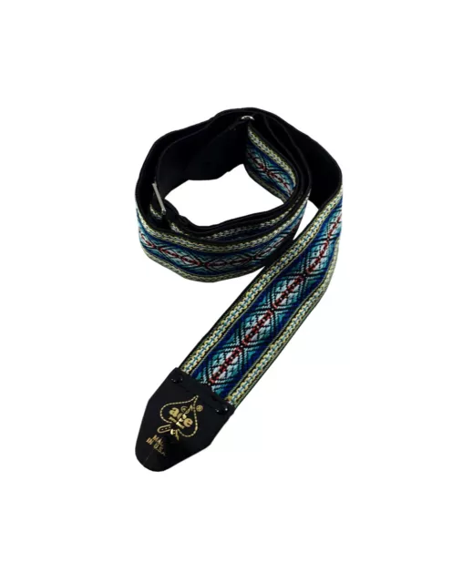 Ace Guitar Strap Vintage Style Jacquard Weave Blue Yellow