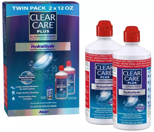 2pk Clear Care Plus Contact Lens Cleaning Solution W/ HydraGlyde 12oz Twin Pack