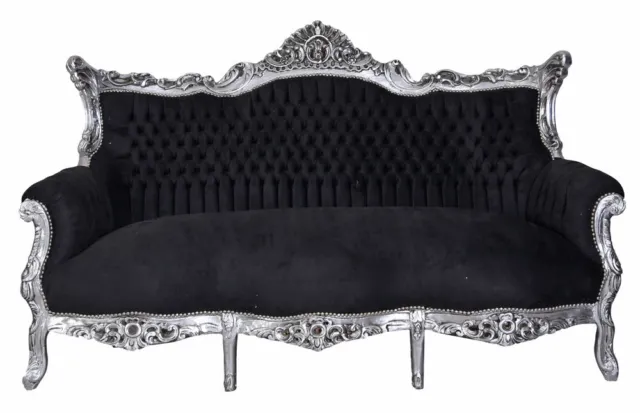 Baroque Sofa XXL Palace Sofa Palazzo Couch Bench Silver Upholstered Sofa Black