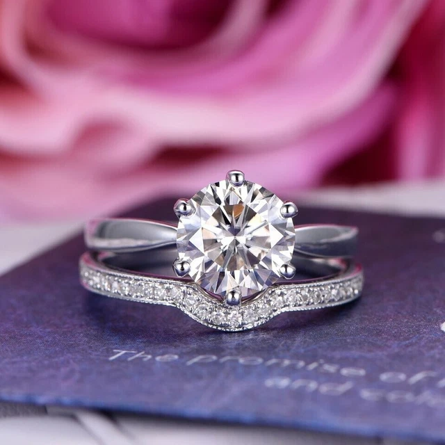 2.5Ct Taglio Rotondo Moissanite Fidanzamento Macheting Fedina 14k Bianco Dorato