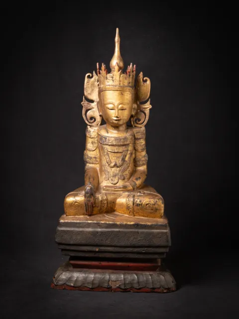 Antique Burmese wooden Buddha statue from Burma, 18th century