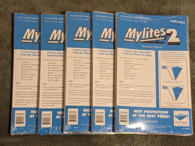 250 E. Gerber Mylites 2 Standard Size Comic Bags 725M2 (5 packs of 50 bags each)
