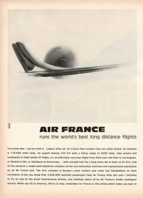 Air France Company Aerial Advertising 1 Page 1964 Original Sketch White