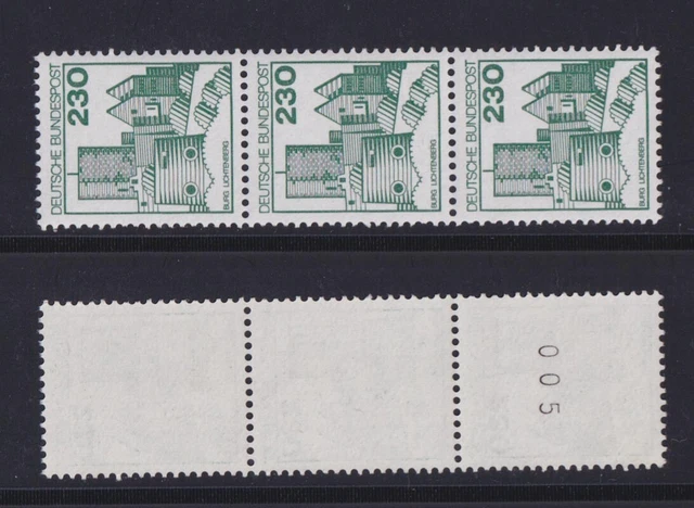 Bund 999 RM 3er Streifen mit Nr. 005 Burgen+Schlösser 230 Pf postfrisch