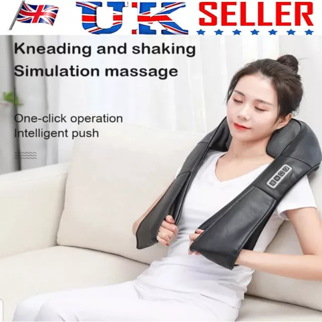 Electric Neck Massager with Heat Shiatsu Shoulder Back Portable Roller Pillow UK