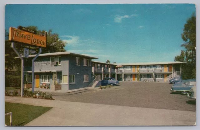 Vtg Riverside California Travel Lodge Motel Postcard Classic Cars Mid Century
