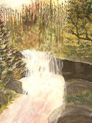Vintage Art Oil on Canvas Waterfall and Stream Scene Artist Signed Granny Newman 3