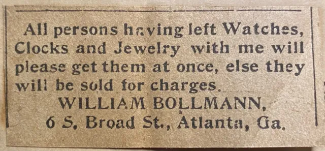 1900 ***The Atlanta Journal*** Ga. Paid Receipt+William Bollman (Jeweler)+"Ad"! 4
