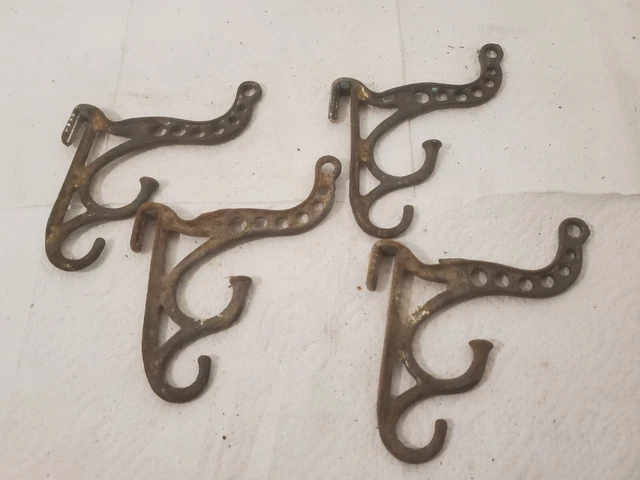 4 small cast iron coat hat hooks 5" tall store display ornate 12